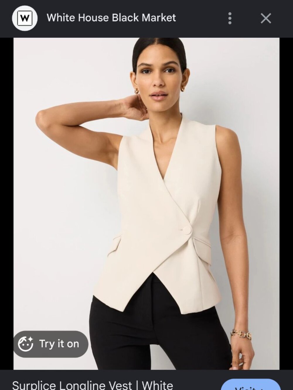 nwt white house black market surplice longline vest 6
